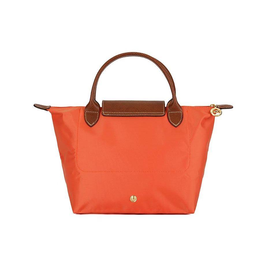 Longchamp Le Pliage Original Minimalist Commuter Logo Embossed Nylon Canvas And Leather Dumpling Tote Bag Small Women Tote Bag Orange 1621089P85