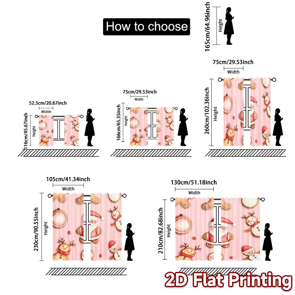 Set Of 2 Curtains Christmas Cookies Cute Popular Window Treatment Versatile Polyester Fabric Decorations Curtain