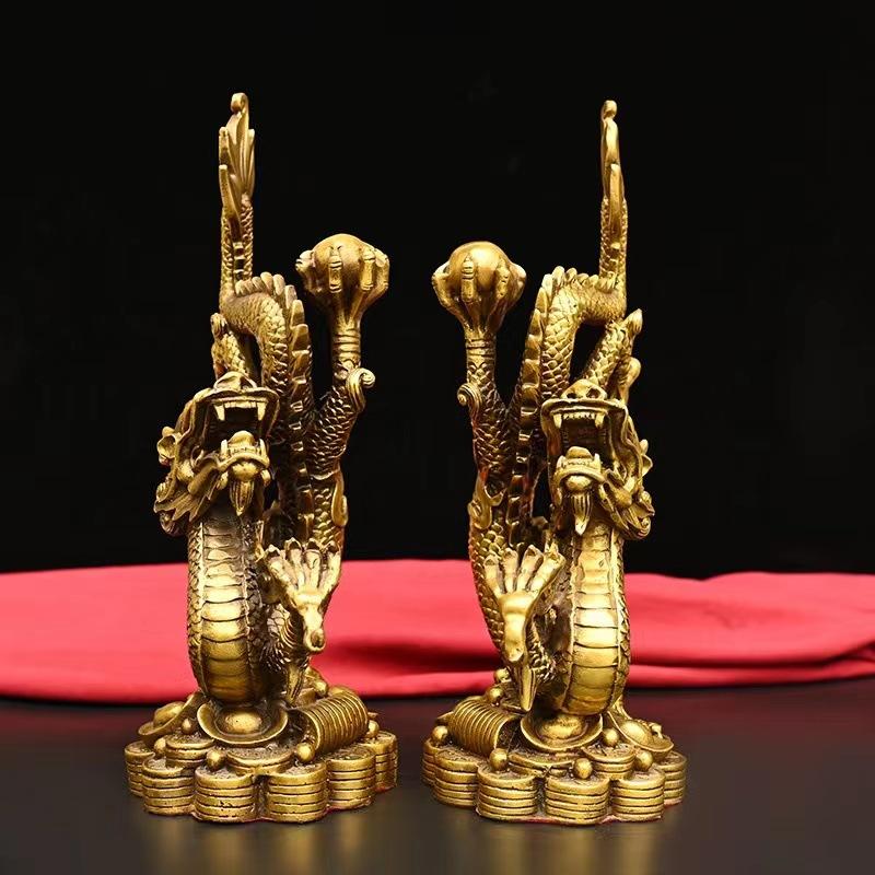 Ornament Copper Zodiac Shape Craft Office Home Qinglong Han Decoration Display Money Pair Dragon