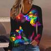 Plus size European and American Fashion 2025 Women's Elegant V-neck Long Sleeve T-shirt