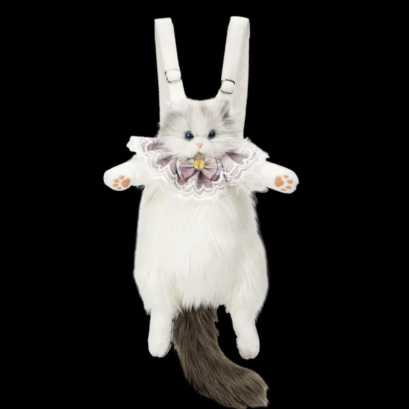 

Супер Реалистичный Рюкзак Кошка с Тремя Цветками Чисто Ручная Работа Милая Кошка Плюшевая Кукла Сумка для Покупок Дорожная Сумка для Хранения Косметичка Подарок на День Рождения Grey Ragdoll Cat bag