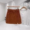 2024 Autumn Women's High-Waisted Corduroy A-Line Mini Skirt with Button, Slit, and Anti-Exposure Design - Korean Style Versatile Bodycon.