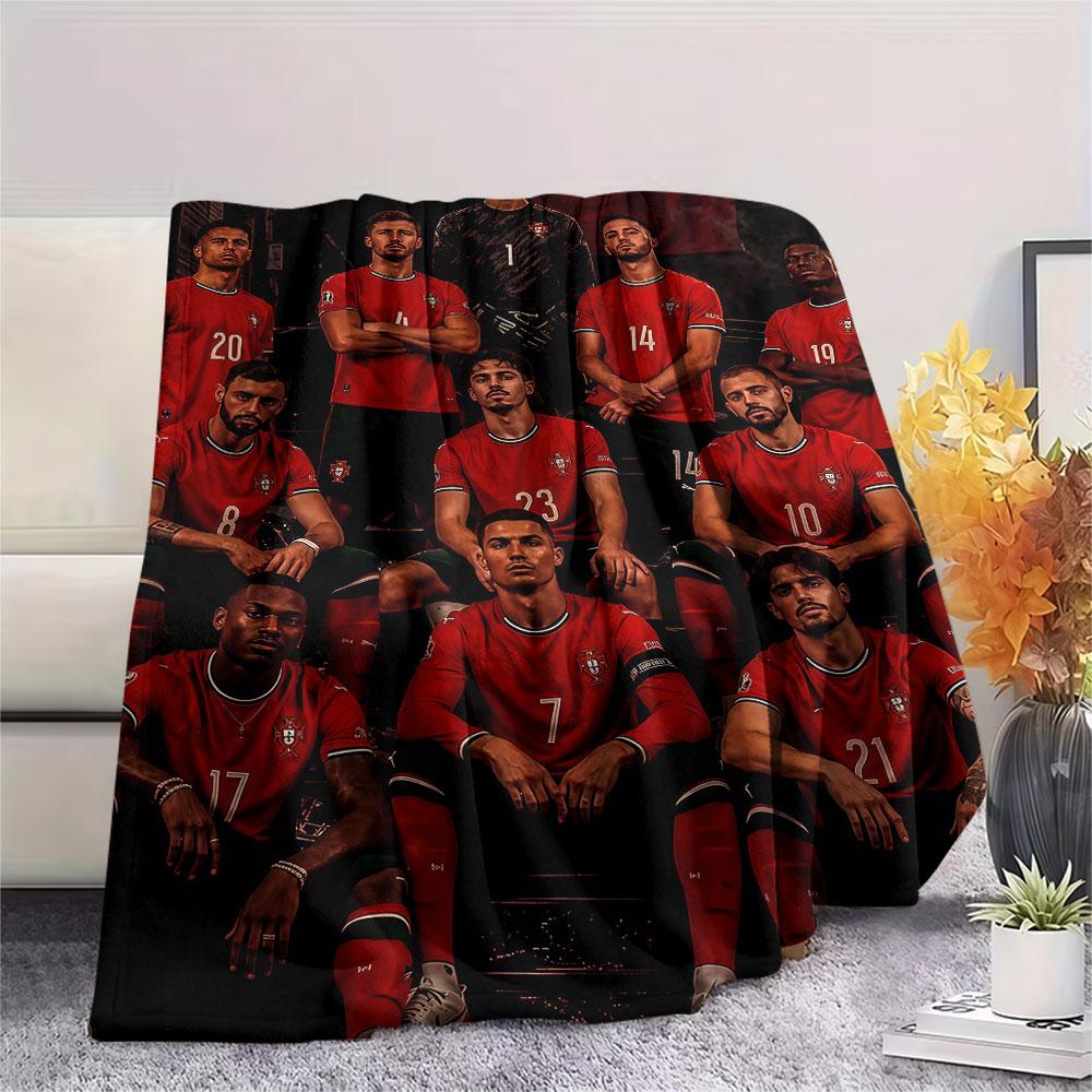 1PC Portugal National Football Logo Patterned Flannel Blanket Suitable For All Seasons for Home Decor Warmth and Comfort Gifts Holiday Present