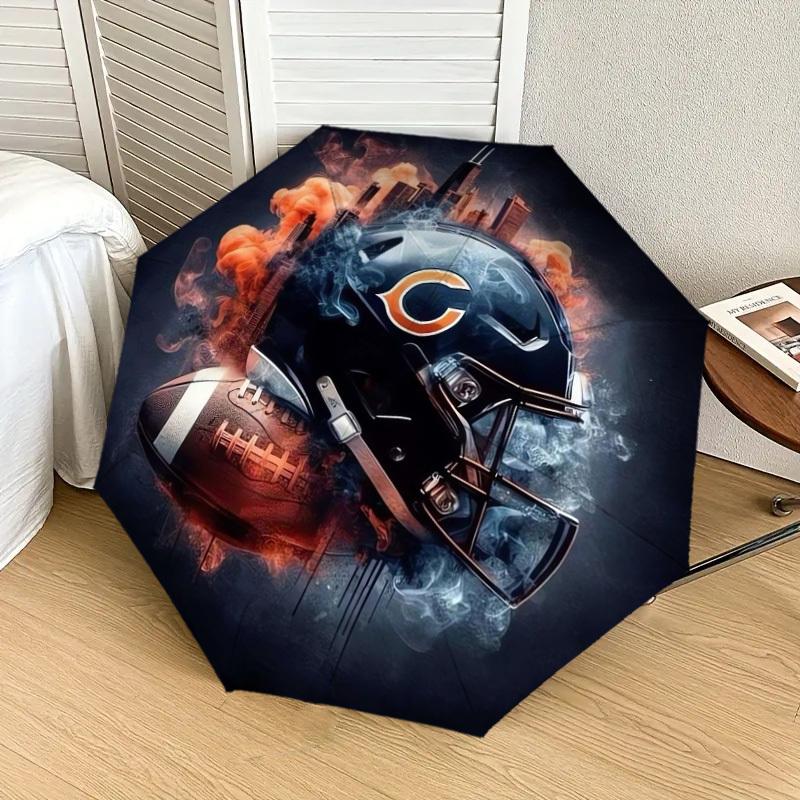 1pc Chicago Bears Helmet Artwork Umbrella with Plastic Handle,Suitable for All Seasons Home Travel Outdoor UmbrellaDD451
