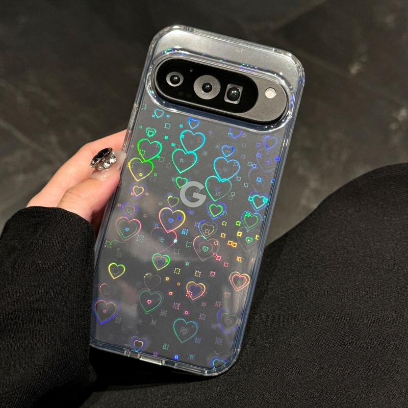 Luxusní laserové srdce Průhledné akrylové pouzdro na telefon Pro Google Pixel 9 Pro XL 9A 8 8A Krásné INS Módní Průhledné nárazuvzdorné pouzdro