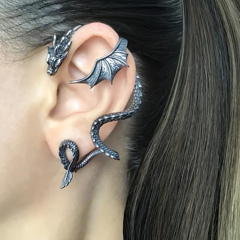 Punk Earrings Personalized Vintage Alloy Wrapped Dragon Cuffs Earrings Women's Party Accessories