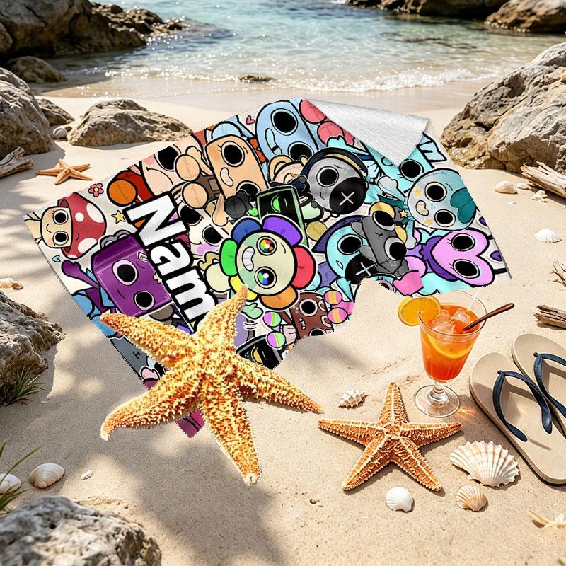Custom Name Personalized Dandy's World Print Beach Towel, for Trip Camping Beach Party Home Decor, Birthday Gift for Family & Friends