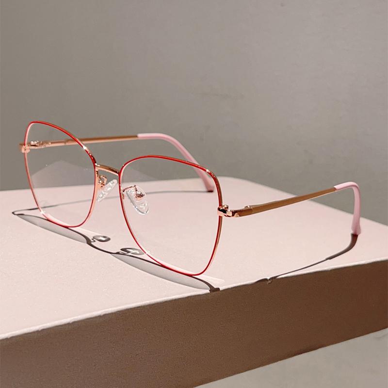 

KAMMPT New Fashion Korean Style Sweet Frame Retro Metal Luxury Brand Design Women s Glasses Non-prescription Fashion Eyewear trans lens