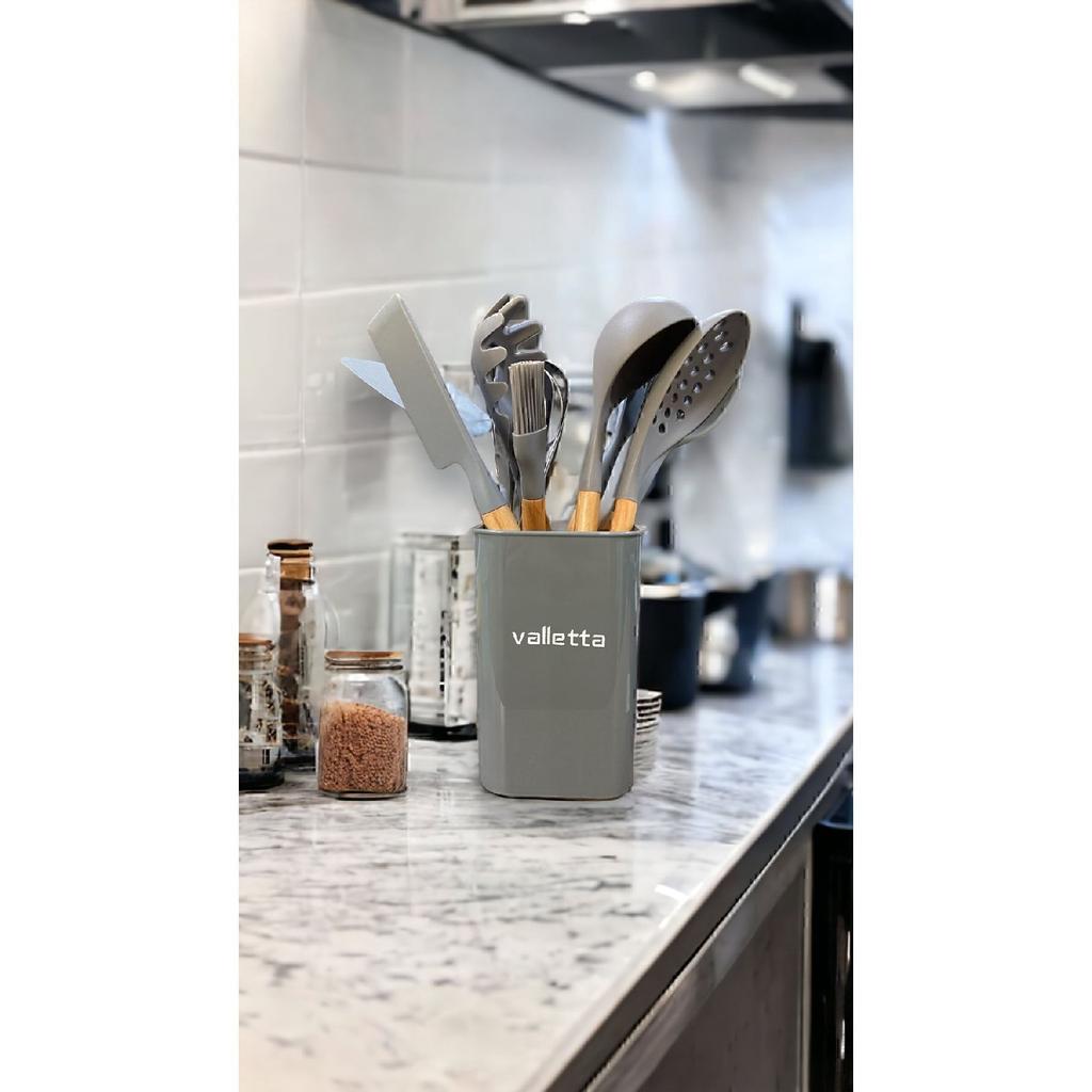 Matis Heat Resistant Silicone Fireproof Non-stick 11 Piece Serving Set With Stand Gray