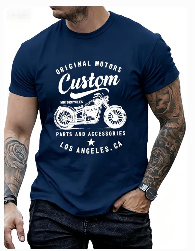 Unisexs Cotton Fashionable Casual Loose Oversized Retro Motorcycle Pattern Printed Round Neck Short Sleeved Tshirt Breathable Dry
