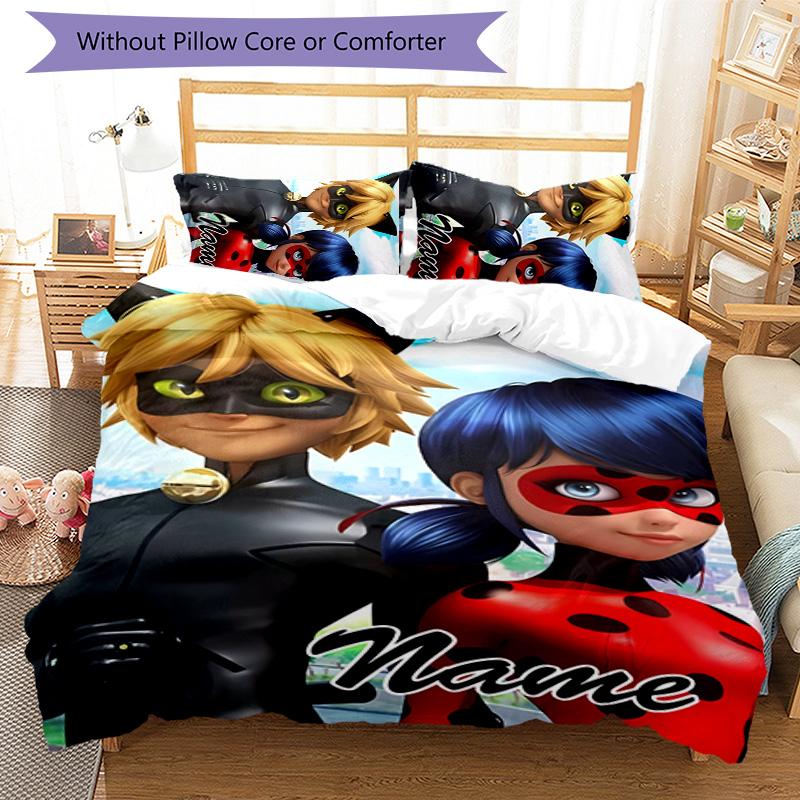 3pcs Ladybug3 Cover Set - Personalized Name, HD Printed Bedding with 1 Cover and 2 Pillowcases - Perfect for Home Decor, Easy Care