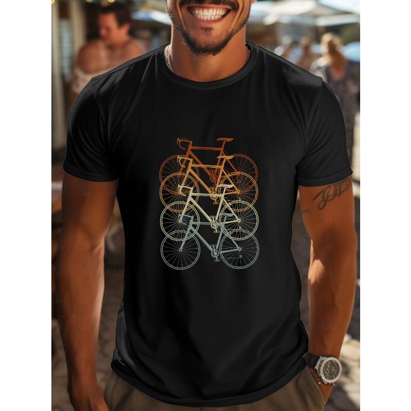 Bicycle Print Pattern Spring Summer Men'S Short Sleeve T-Shirt Printed Tops Summer T-Shirt Cotton Comfortable Breathable Sport Crew Neck