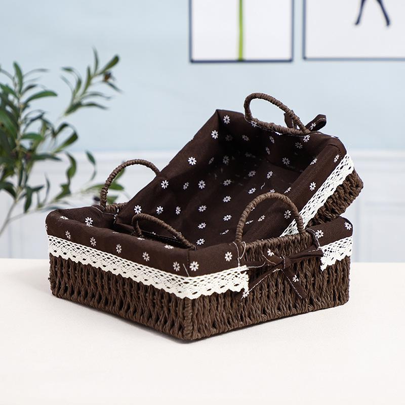 Woven Desktop Storage Basket for Cosmetics, Snacks, Keys, and Books