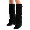 Winter Hochwertige Damen Kniehohe Stiefel Spitze Grober Absatz Einfarbige Falten Damen Lange Stiefel Stilvolle Damen Schuhe