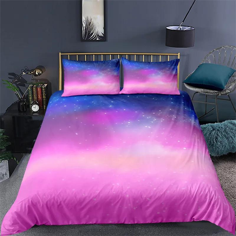 Stars Bedding Set Round Dots Starry Sky Print Duvet Cover Microfiber Galaxy Theme Comforter Cover King For Girl Teen Room Decor