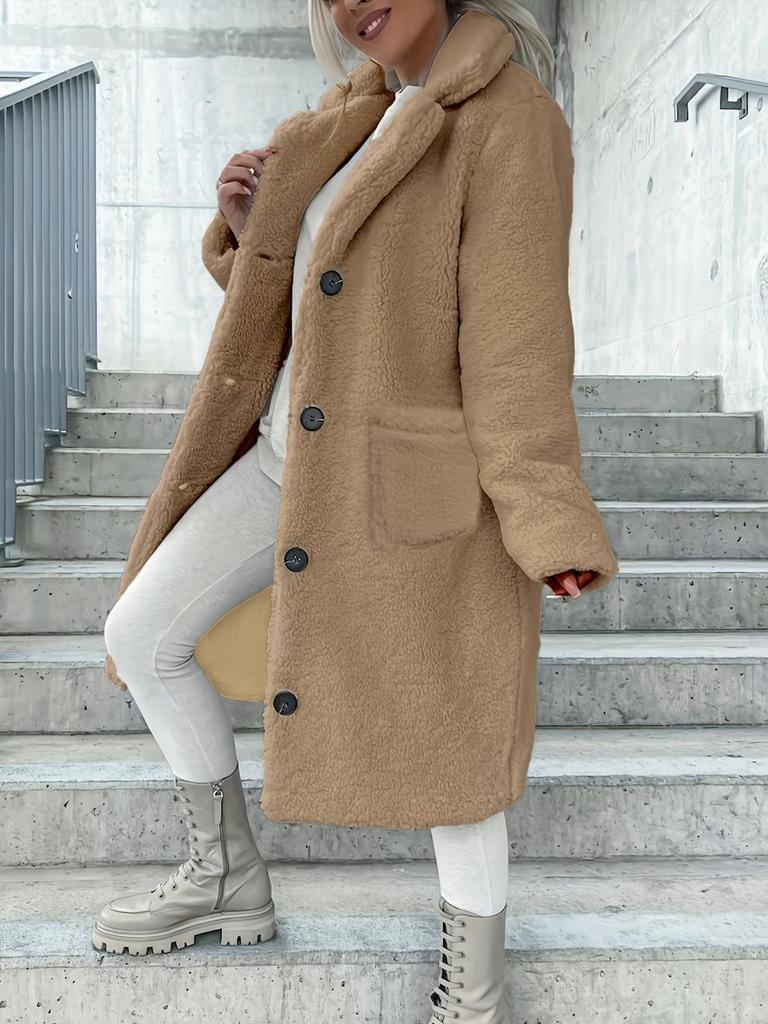 Abrigo de felpa para mujer de manga larga con cuello vuelto para otoño/invierno 2024