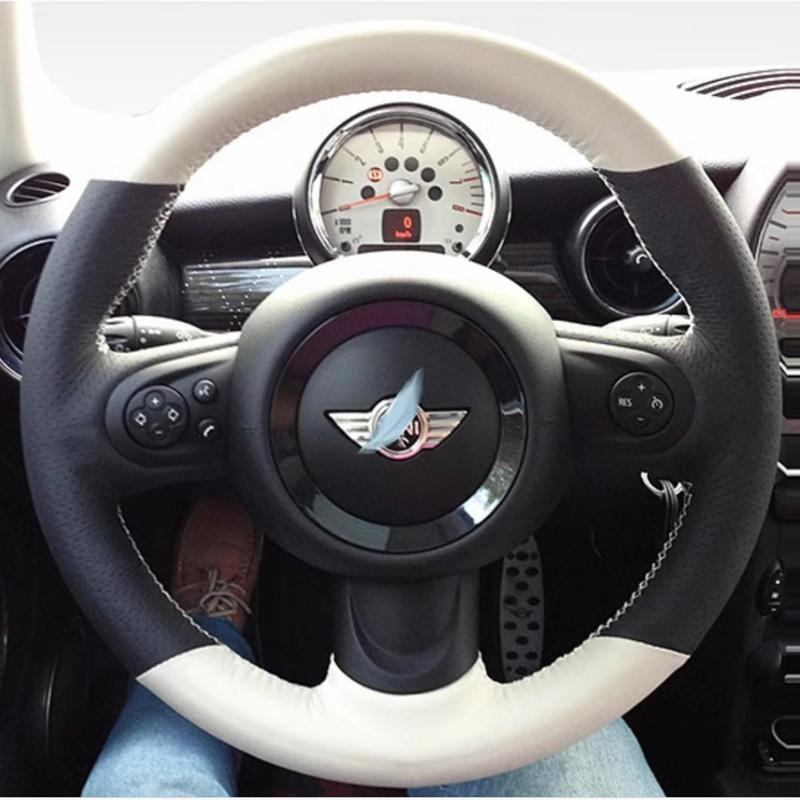 

For Mini R55 R56 R57 R58 R59 R60 R61 Hand Stitched Non-slip Car Steering Wheel Cover DIY Blue Stitch Napa Leather Car Interior