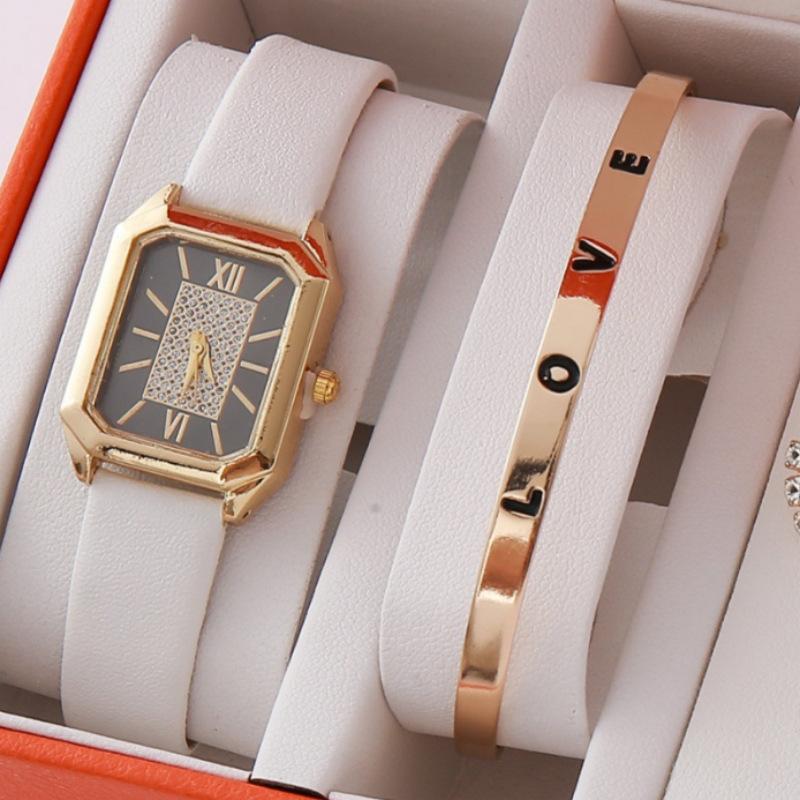 New Square Roman Watch Gem Bracelet Set Square Belt Watch Square Gem Bracelet Set