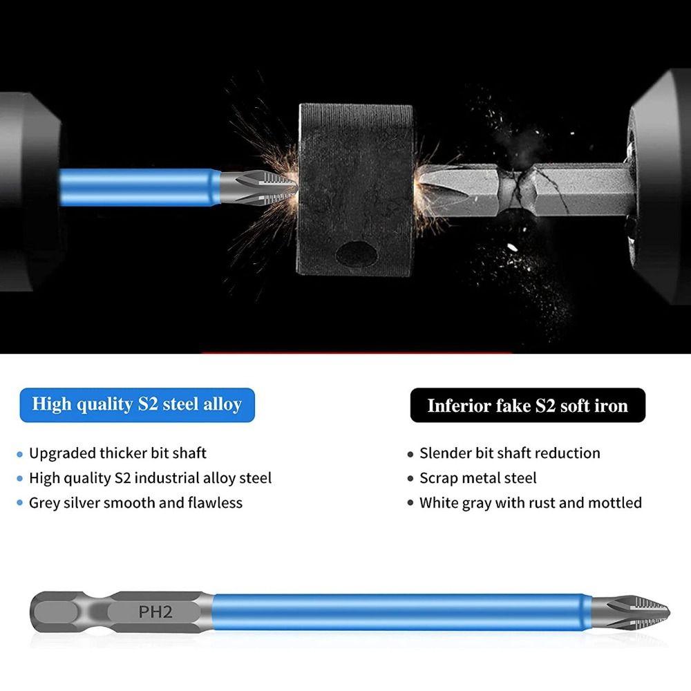 7PCS/Set Hex Shank Cross Bit Anti-Slip Wear-resistant Magnetic Screwdriver Bit Set High Hardness PH2 Screwdriver Bits Hand Tools