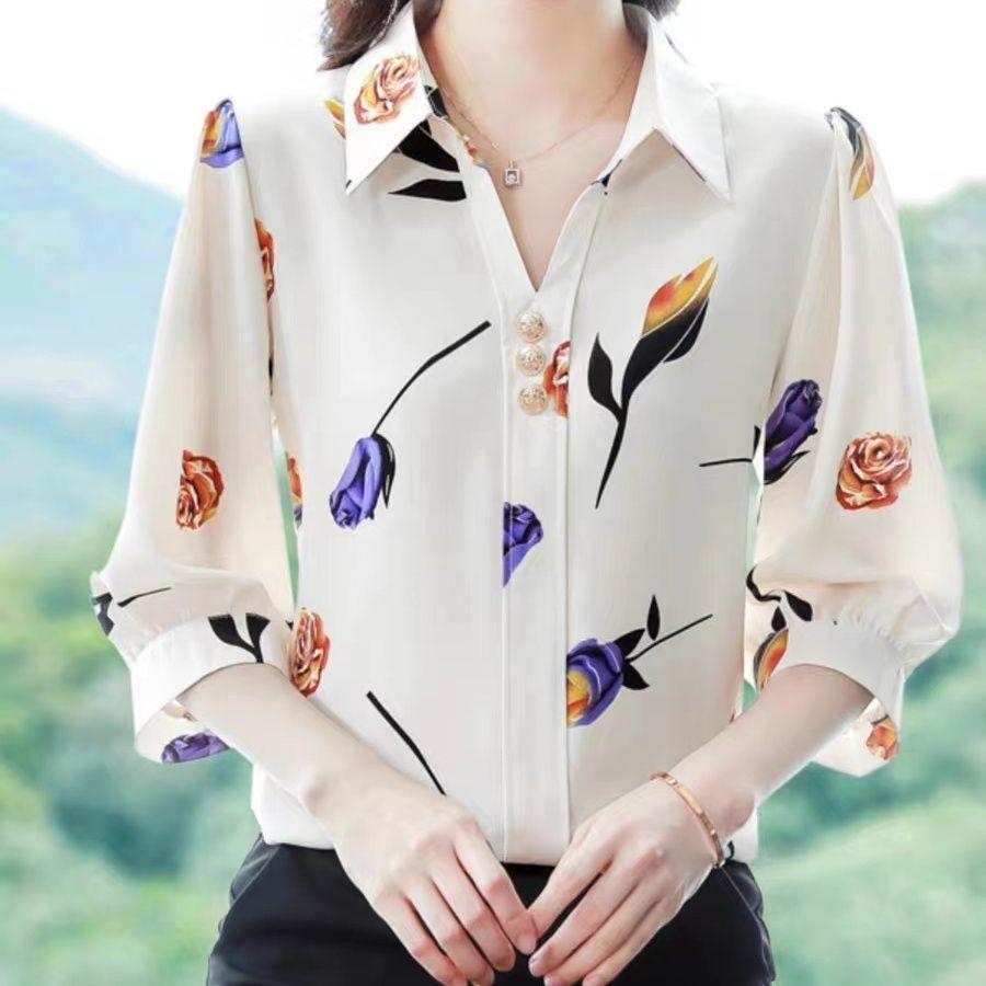 Women's Short Sleeve Chiffon Blouse - Summer 2025 Fashion, Stylish and Flattering Belly-Cover Top