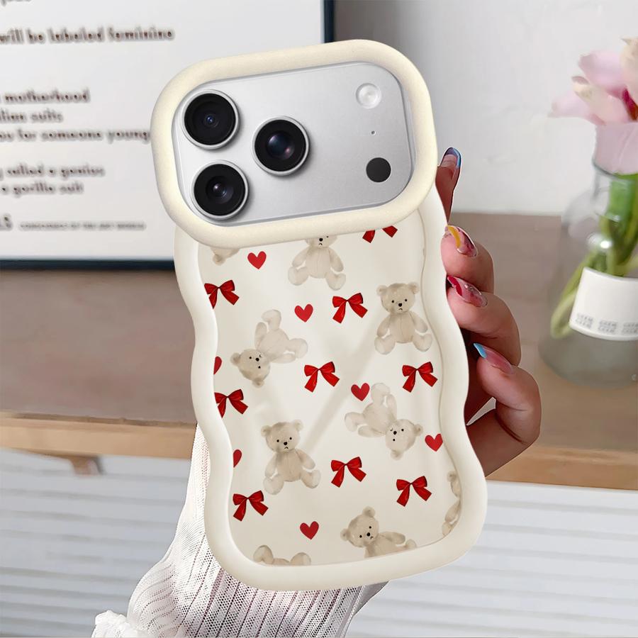 Cute Bow Bear Case for iPhone 15 Plus 14 17 Air 11 XR 16 Pro Max 13 12 8 Soft Phone Cover