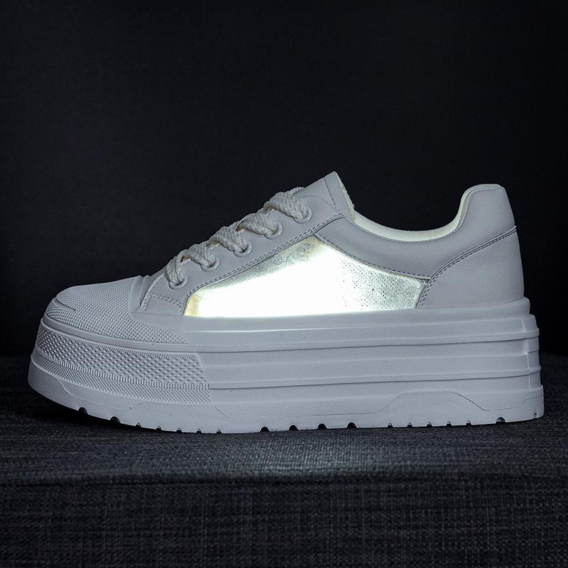 2025 Summer New Thick Baseplate Shoes Women's Fashion Lace Mesh Versatile Temperament Little White Shoes Breathable