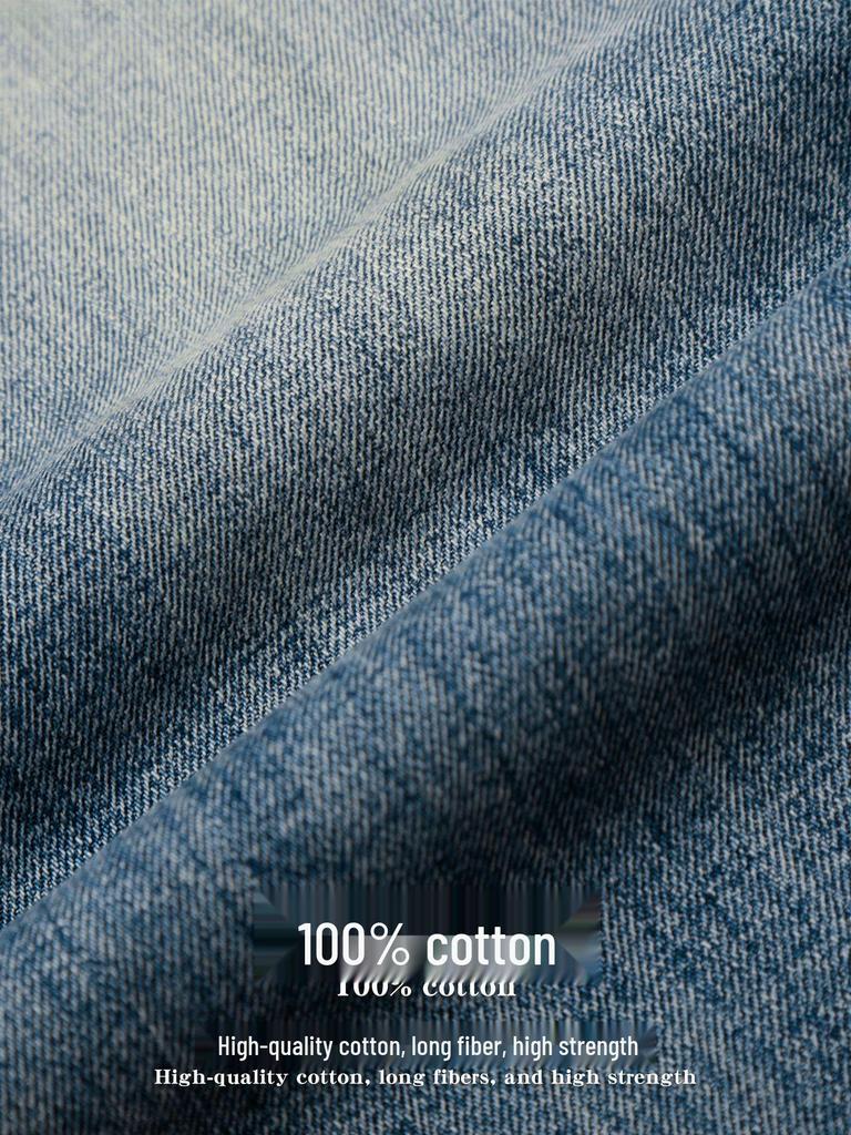 Yongfang Unisex Retro Distressed Blue Jeans - Loose Wide-Leg, Bamboo Grain Casual Style