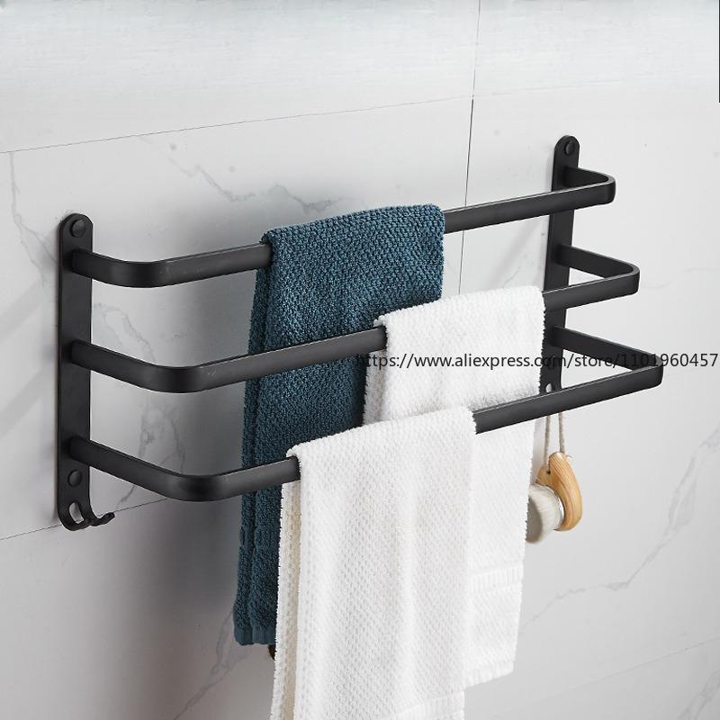 Nail-free Hole Space Aluminum Towel Rack Towel Bar Single Bar Toilet Nail-free Hanger Rack Bathroom Pendant Rack