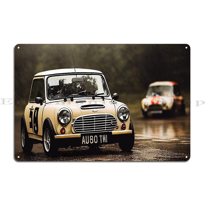 Austin Mini Rallye Seven N8 Der klassische britische Nutzwagen mit Union Jack Unterseite Metall-Garagen-Club-Bar Retro-Blechschild Poster