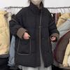 Womens Plus Size Color-Block White Duck Down Coat Mid-Length Stand Collar Warm Winter Jacket
