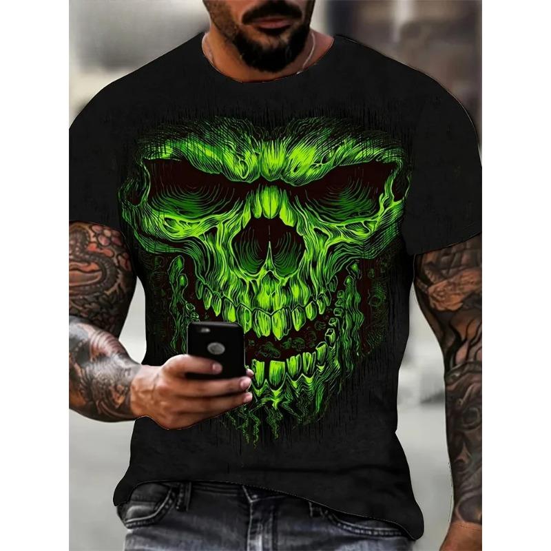 Men's Horror Skull Print T-Shirt 3D Print Vintage O-Neck Short Sleeve Fashion T-Shirts Men's Summer Street Clothing