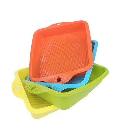 Square Solid Color Silicone Toast Box with Wave Pattern On The Bottom of Bread Cake Mold Microwave Oven Tray