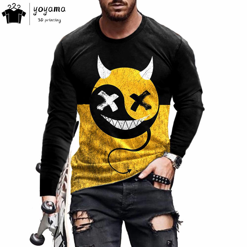 Funny Pattern Print T-shirts for Men Casual O-Neck Long Sleeve T-shirt Harajuku Street Tops Fashion Casual T-shirts