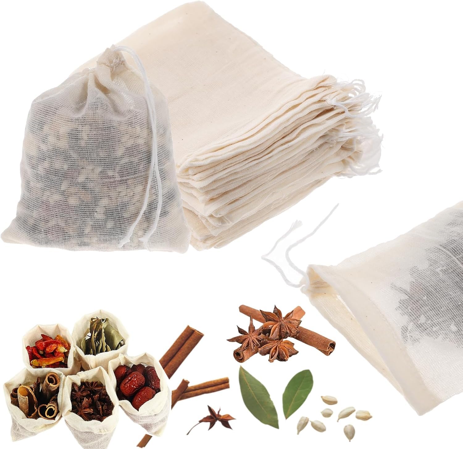 

MUYYIKA Disposable Empty Tea Bags, Drawstring Tea Bags, Cotton Gauze Bags for Decoction Residue Separation, Fabric Filter Bags with Cloth, for Loose