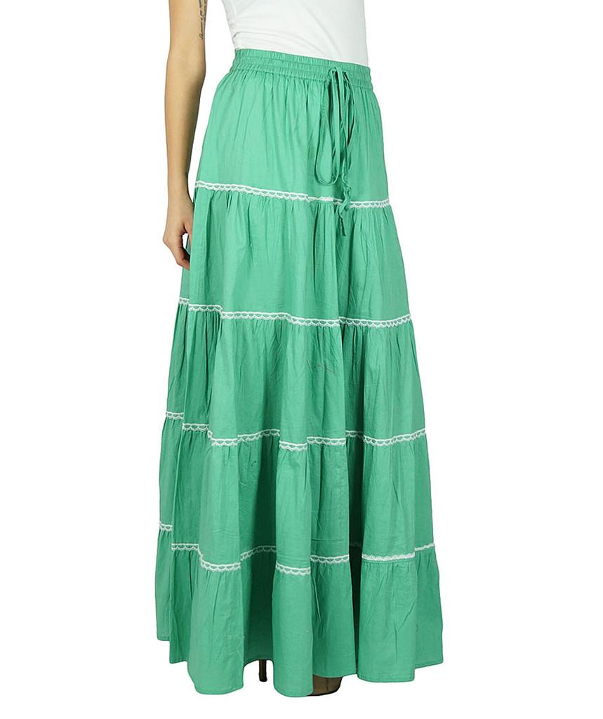 Bimba Damen Langer ausgestellter Baumwollrock Boho Maxi Unterteil Elastische Taille