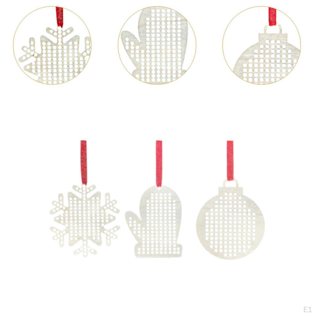 3Pcs Wooden Cross Stitch Kits Christmas Tree Hanging Decorations DIY Pedants Sets with 12