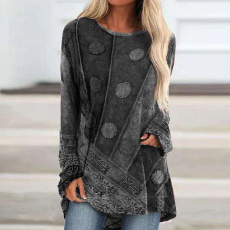 Women's round Neck Printed Loose Long Sleeves T-shirt