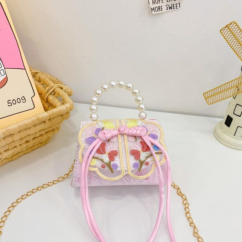 Childrens Cute Princess Crossbody Bag With Artificial Pearl Decoration And Embroidery Design For Daily Use