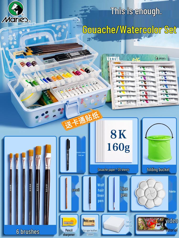 Mali Gouache Paint Set for Kids and Art Students 12 colors 5ml - Includes brushes + palette