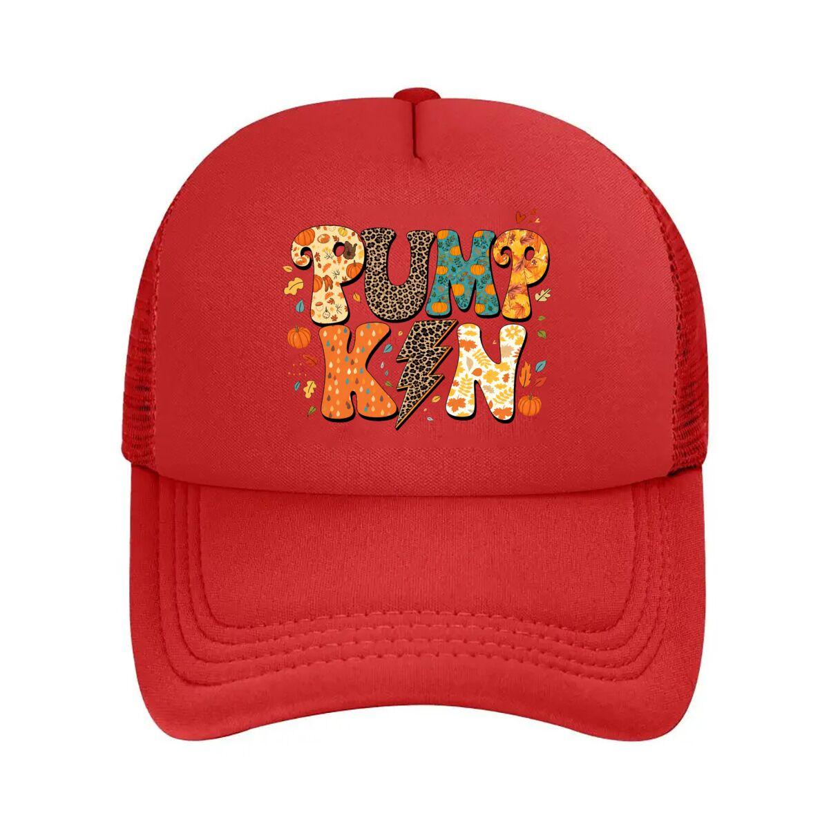Pumpkin Fall Leaves Leopard Print PUMPKIN Graphic Mesh Baseball Cap Hip Hop Adjustable
