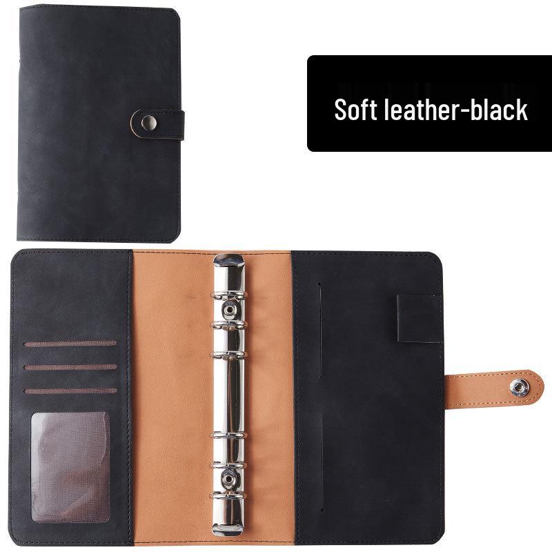 A6 Macaroon Leather Notebook Binder with 12 Refillable Zipper Pockets for Bills and Coins