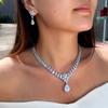 European And American Fashion Jewelry Zircon Water Drop Collarbone Chain Niche Thin Earrings Necklace Bridal Dinner Dress Set