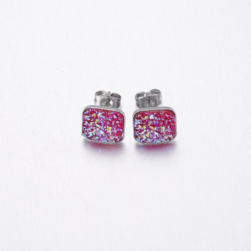 Women’s Crystal Cluster Rhinestone Stud Earrings - Square Concave-Convex Design, Star Style
