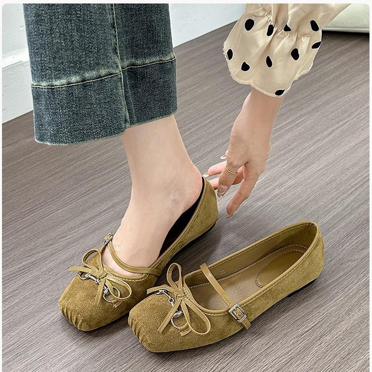 European and American flat bottom shallow mouth bow Mary Jane shoes women's casual square head shallow mouth flat bottom one word with ballet shoes