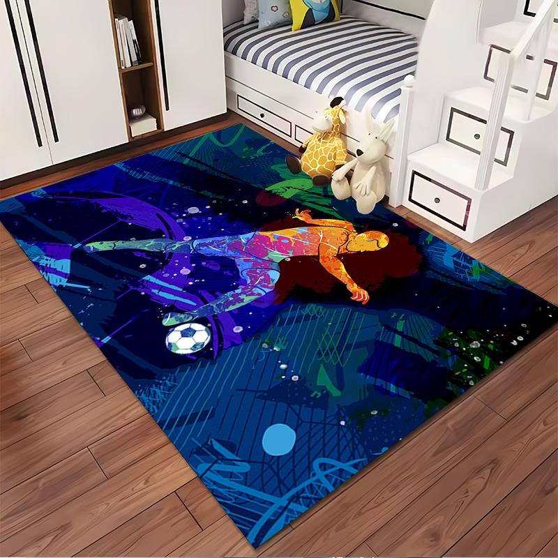 Colorful Soccer Player Art Rug Non-slip rug suitable for living room and bedroom sofas.