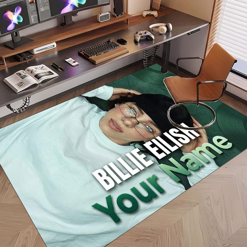 Custom Rug Billie Eilish Pattern Print Name Text Soft Non‑Slip Floor Carpet for Home Indoor Decoration