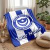 Portsmouth FC Custom Name Text Flannel Blanket Soccer Logo Personalized Fleece Throw Blanket Special Gift For Sofa Bedroom Home