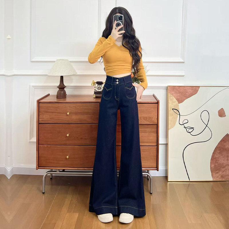 

Women s High Waist Denim Blue Wide Leg Flare Jeans (Spring/Summer 2026) L [106-118 lbs]