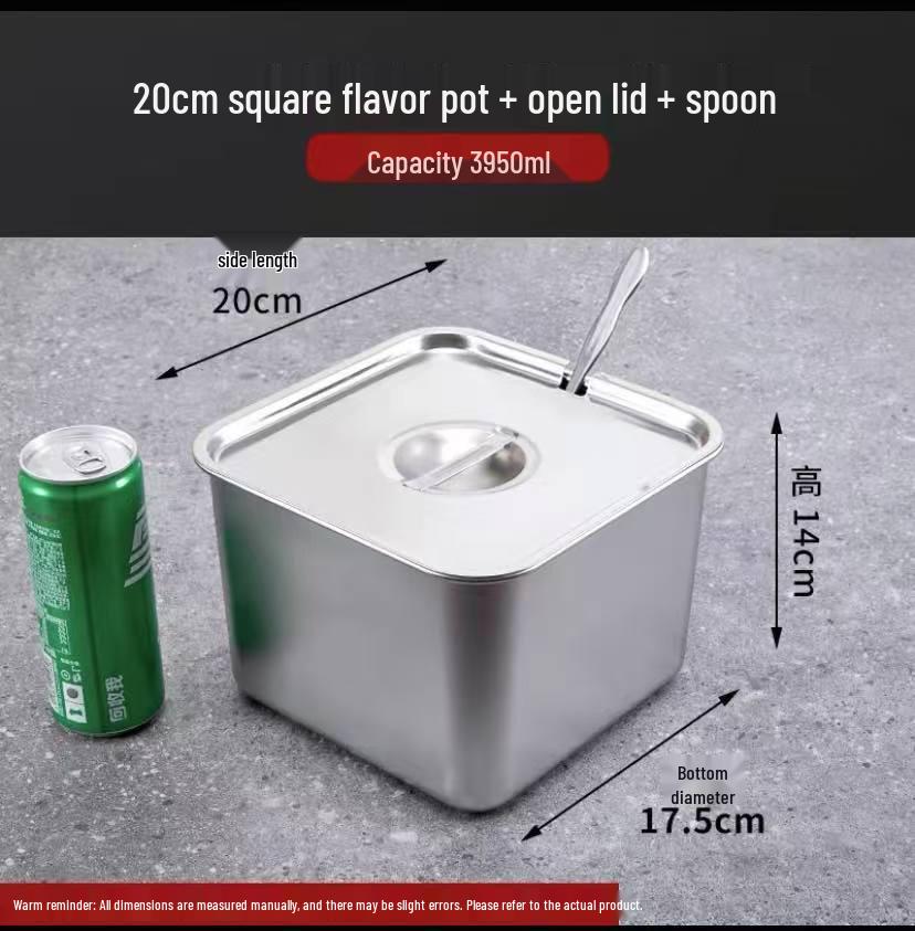 304 Stainless Steel Square Jam Bowl with Lid - Commercial Kitchen Seasoning and Sauce Container.