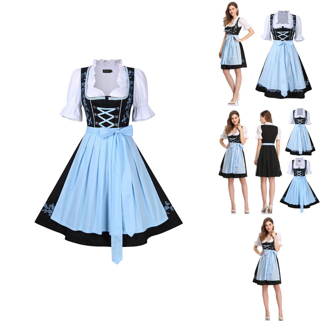 Charming Bavarian Oktoberfest Costume Featuring Classic Dirndl Floral Design